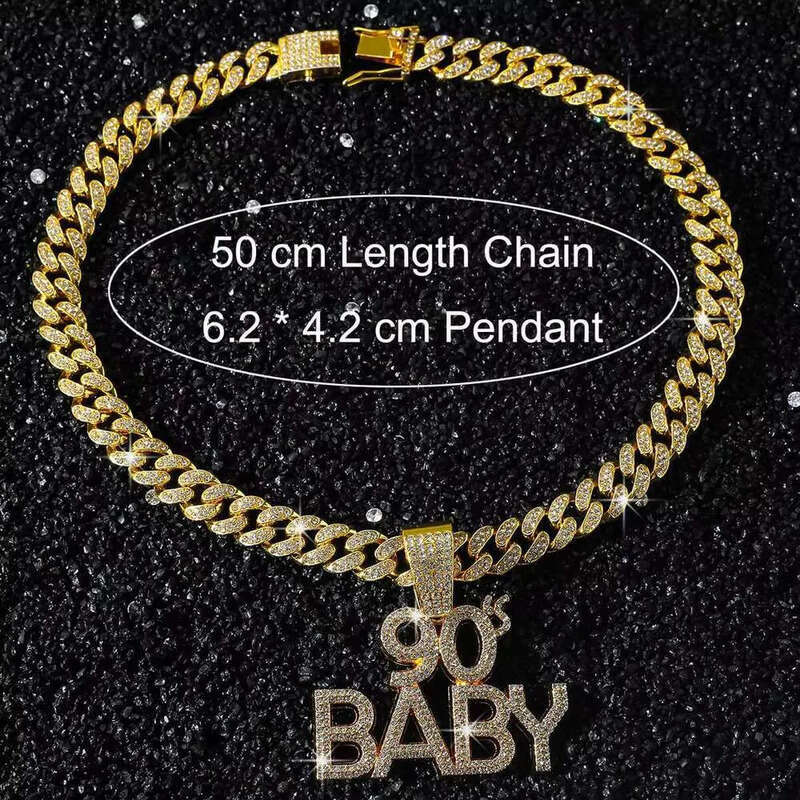 DHCollections Hip Hop Cuban Link Chain with 90s Baby Pendant Iced Out Bling Gold Plated Accessory for Men 18 Inch