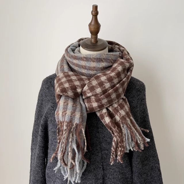 Z046 Autumn and winter wool scarf thick warm couple style student all-match retro long knitted neck scarf