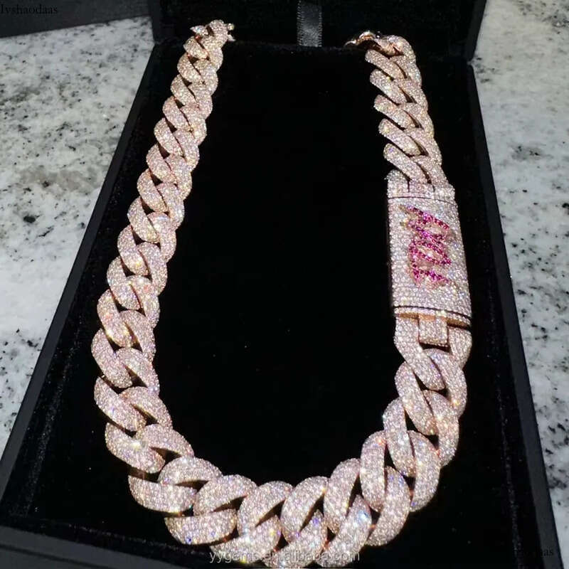 Custom Heavy Sier for Men 13mm-22mm Width S Solid Rose Gold Plated VVS Moissanite Dia Cuban Link Chain