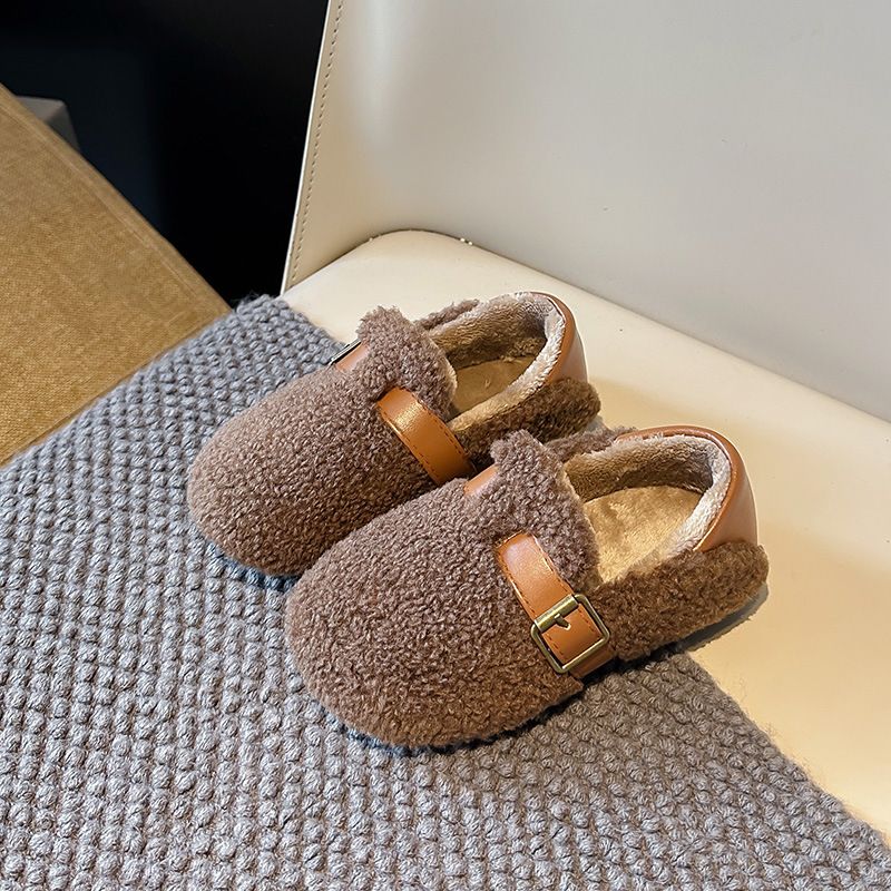 Toddler Winter Loafers Buckle Plush Furry Warm Leisure Boys Flat Shoes Kidszworld Slip-on Comfy Kids Wool Rolled Girls Cotton Shoes 21-36 K0499
