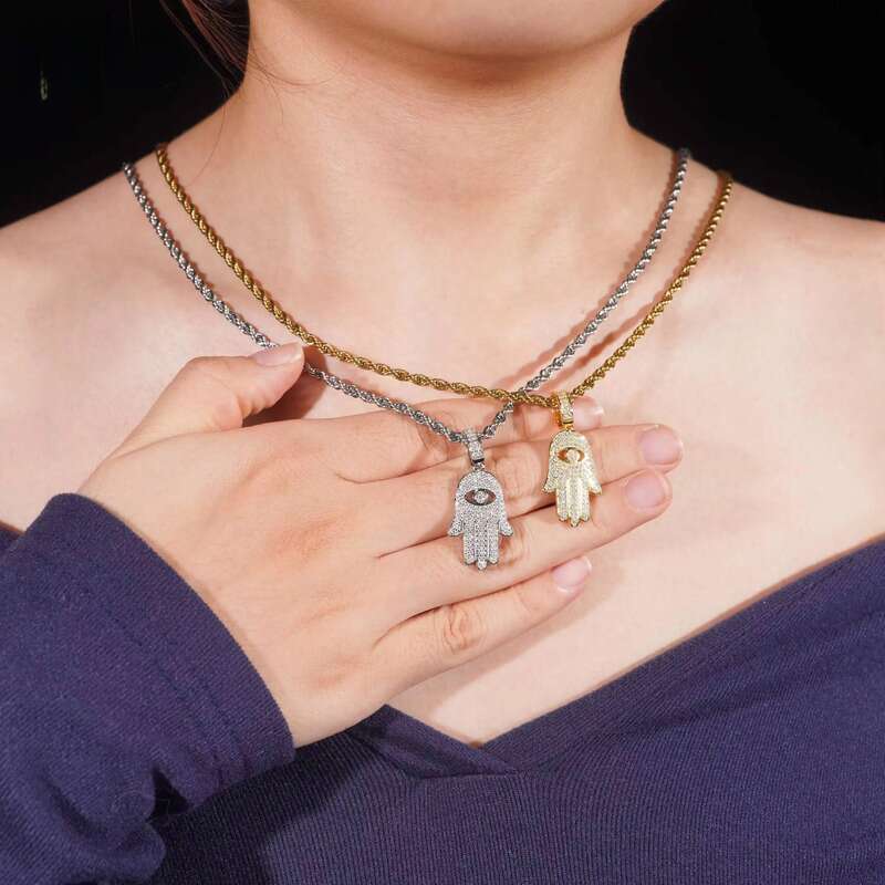 Wholesale Hip Hop Jewelry for Gift Hamsa Hand Custom Iced Out Fashion Sier VVS Moissanite Dia Lucky Pendant