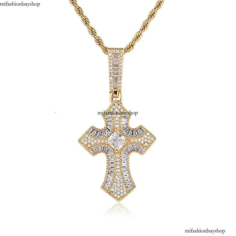 Hip Hop Cross Pendant Necklace TopBling 5A T Zircon Real Gold Plated Men Jewelry