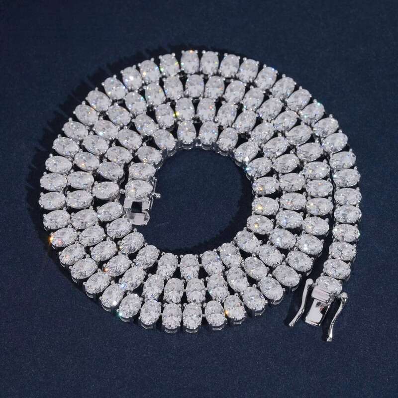 GRA Certification Oval Cut 4X6mm Fancy Shape Chain Sier Moissanite Tennis Necklace Rapper Jewelry