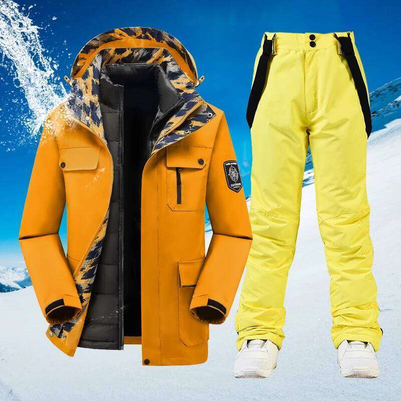 Ski Men Winter Suit Sets Snowboarding Clothing Waterproof Coat Down Jacket Outdoor Windproof Snow And Strap Pants