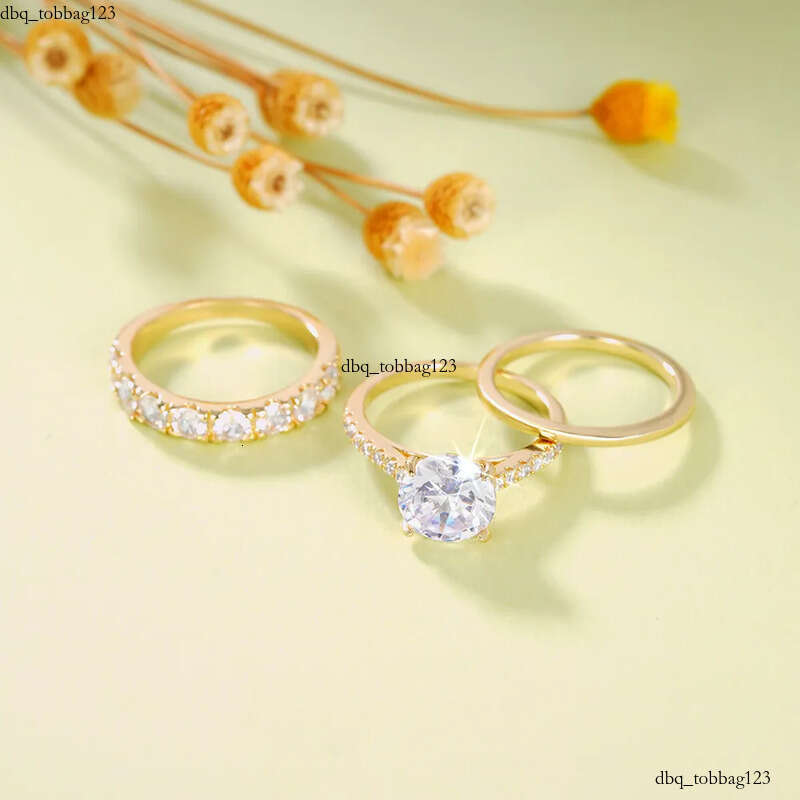 3PCS Wedding Rings Elegant Vintage Jewelry 10KT Gold Fill Round Cut White Cubic Zircon CZ Dia Gemstones Party Eternity Women Bridal Ring Set Gift