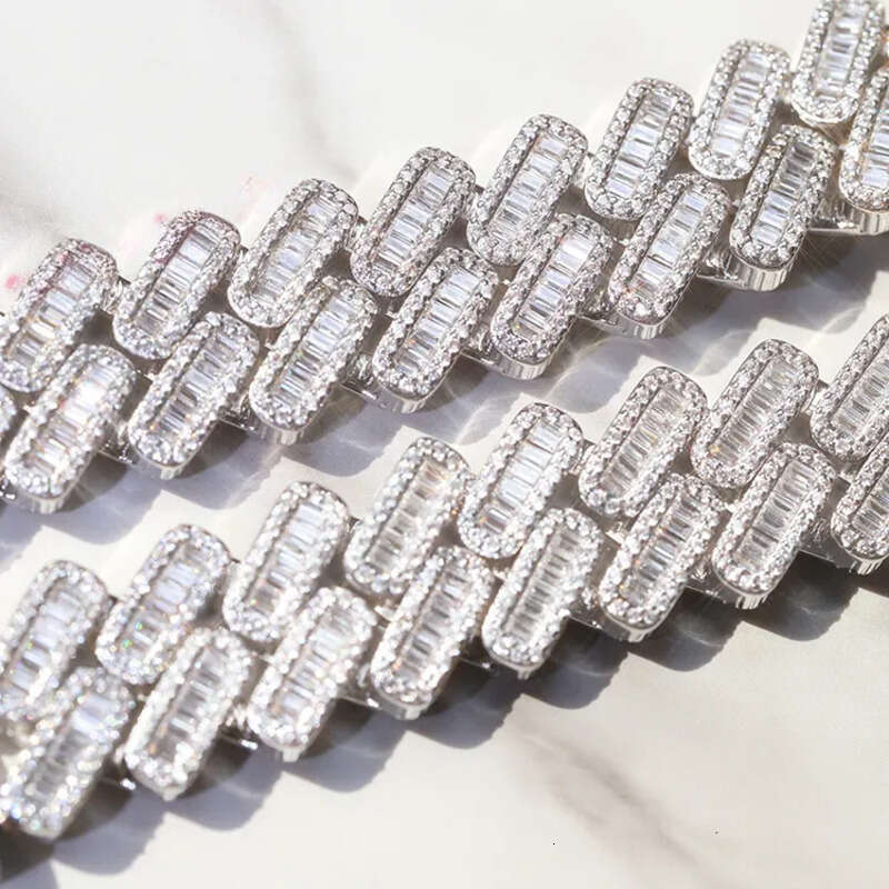 Customization Miami 20mm Width S Plated Gold Real Moissanite Fashion baguette Necklace Cuban Link Chain