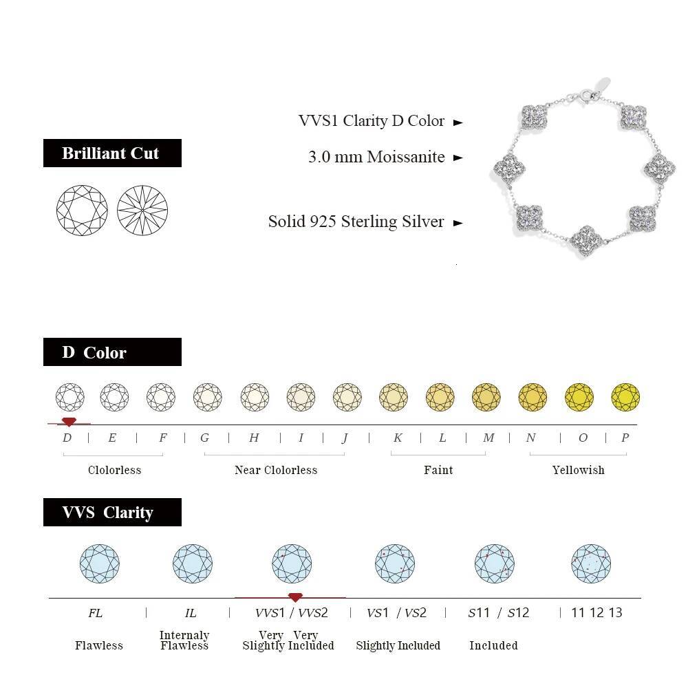 ATTAGEMS Full Moissanite Dia Bracelet DVVS1 For Women Sterg Sier Gold Plated Lucky Engagement Wedding Jewelry Gift