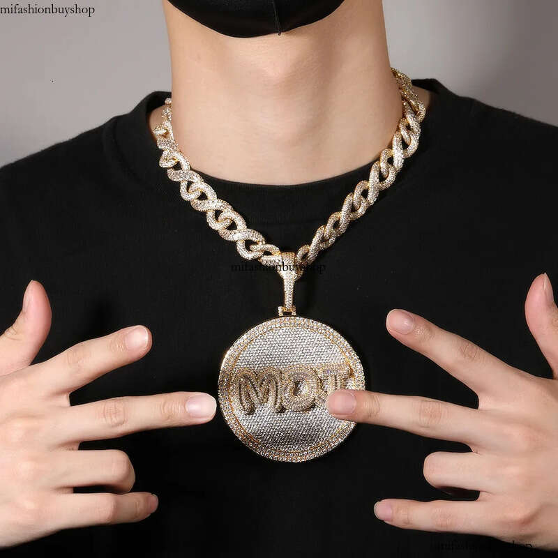 Hip Hop A-Z Letters Large Disc Pendant Necklace Full Zircons Mens Jewelry Gift