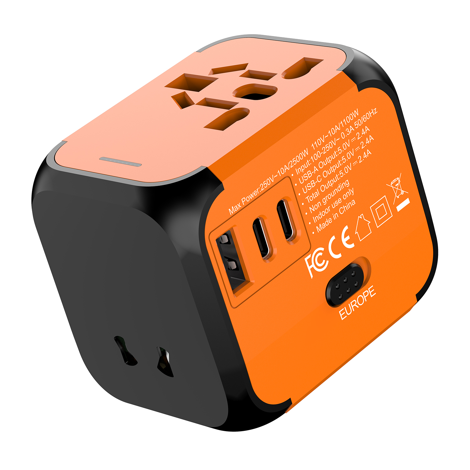 Universal Travel Adapter Travel Plug Adapter for US/EU/UK/AUS 2 USB A and 1 USB C Power Adapter Dual Fuses Eight Protection Portable Universal Socket 