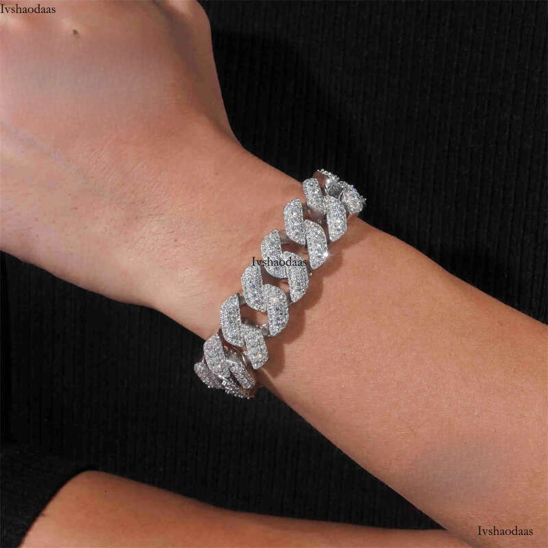 New Arrivals 18mm Man Design White Gold Jewelry Fashion Style Hip Hop S Moissanite Dia Miami Cuban Link Bracelet