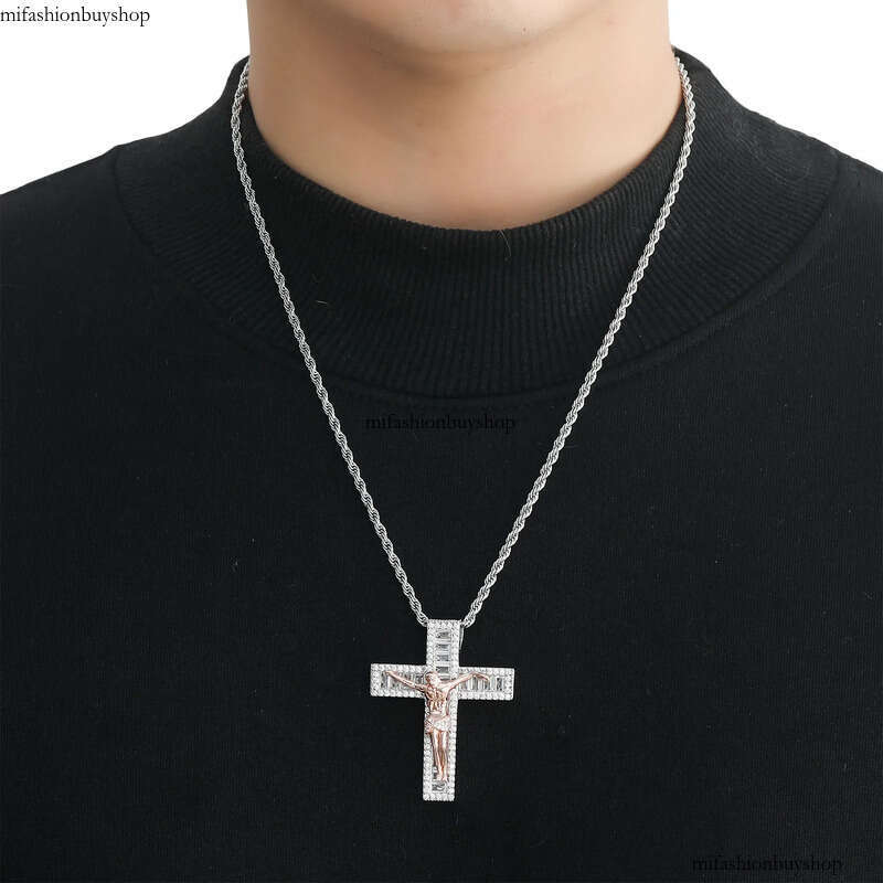 Hip Hop Vintage Rose Jesus Cross Pendant Necklace Gold Plated Religious Jewelry