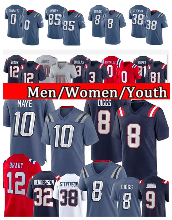 New Englands city PatriotsES Drake Maye Hunter Henry American football Patriotes Jersey Rhare Stevenson Jacoby Rivalries Collection Football Jersey 369