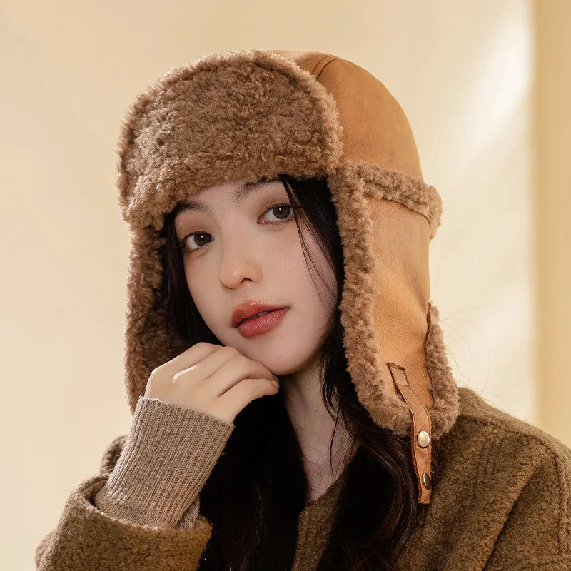Winter Warm Lei Feng Hat Women Thickened Coldproof Northeast Cycling Ear Protection Suede Versatile Windproof Cotton Bomber Hat 250930