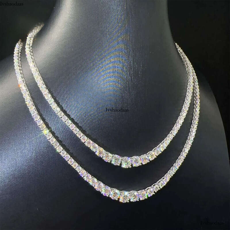 Fashion Women Female Gift Jewelry VVS Moissanite Sterling Sier Hip Hop Cluster Tennis Chain Necklace