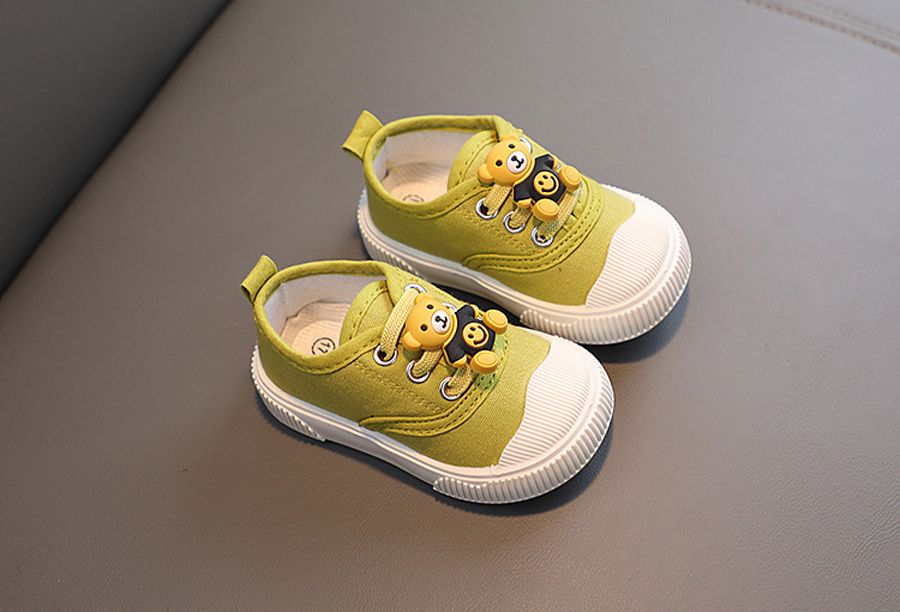 Baby Spring and Autumn Treasure Breathable Non-slip Shoes Kidszworld Cartoon Bear Rubber Soft Soled Toddler Shoes Children Infant Casual Canvas Shoes 