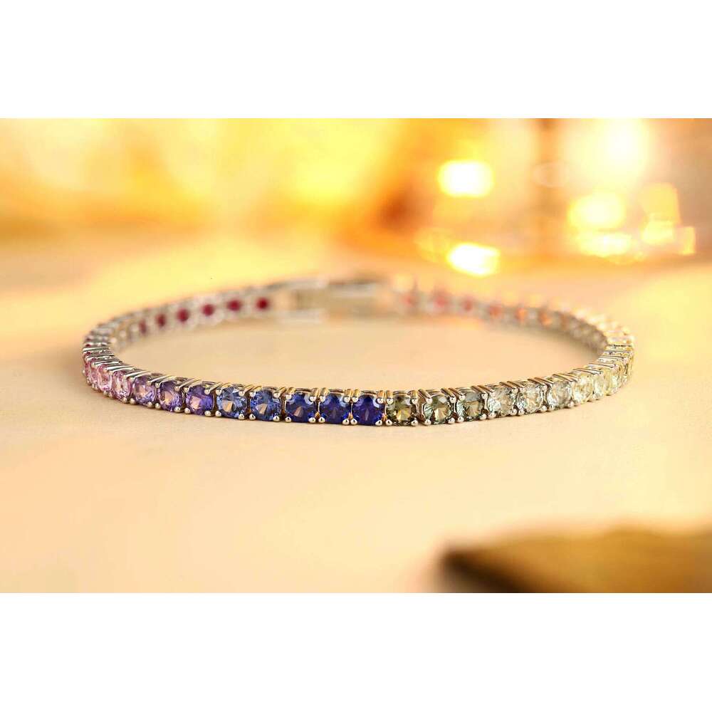 Anster Gradient Rainbow 3.0mm Round Shape Tennis Bracelet S Unisex Fashion Jewelry Lab Grown Color Sapphires Custom