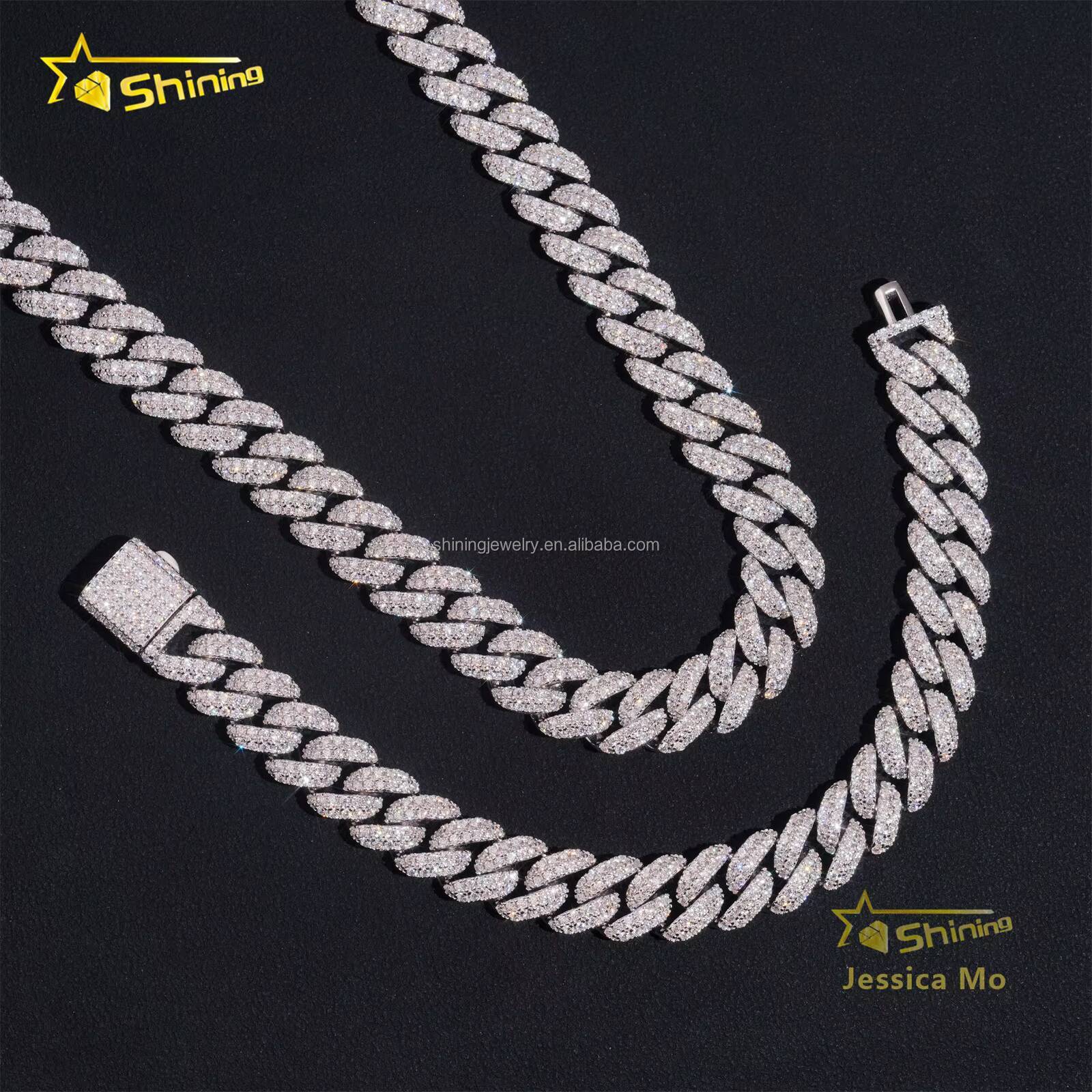 Bulk Stock New Arrivals Unique Design GRA Certificate S925 10mm Iced Out VVS Moissanite Miami Cuban Link Chain Necklace