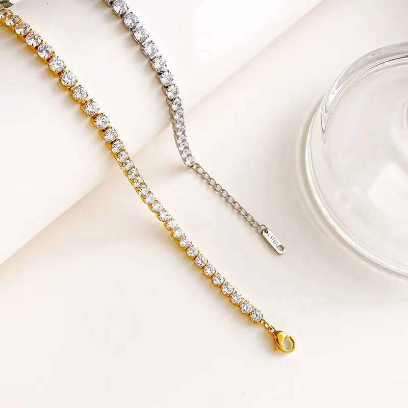 Hot Sale Cubic Classic Tennis Stainless Steel Bracelet Bangle Enamel Zirconia Sier Gold Women Bracelets