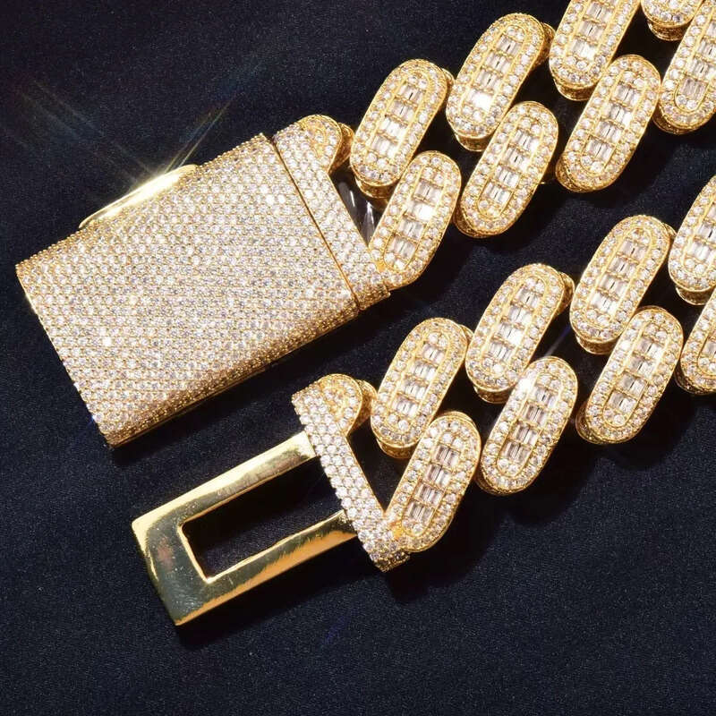 moissanite cuban chain Big Heavy Mens Necklace iced Vvs Moissanite Baguette Dia Hip Hop Iced Out man necklace