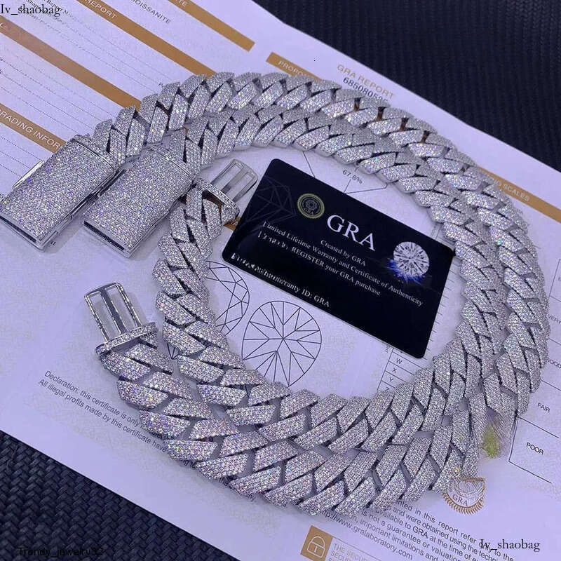 Necklace chain cuban link chainjewelry for men pass dia tester jewelry Sier w20mm 3row necklace VVS moissanite iced out