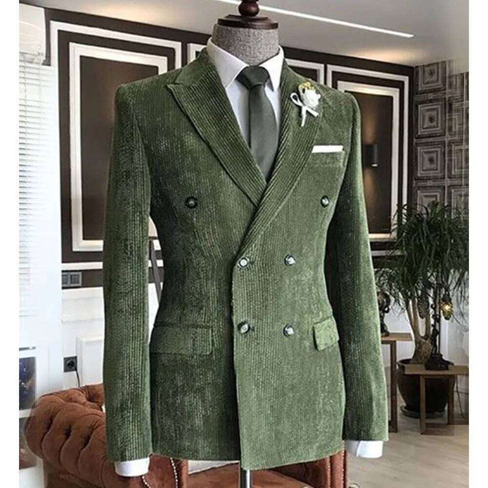 Men's Corduroy Double Breasted Suit Collar Casual Fashion Work Wear Blazers Formal Jackets Man Jacket