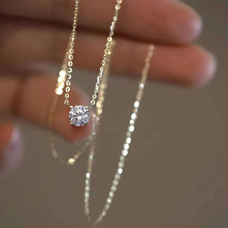 2024 Choucong Moissanite Dia Pendant Simple Fashion Jewelry Real 100% Sterling Sier 14K Gold Solitaire Gemstones Women Beach Clavicel Necklace Gift