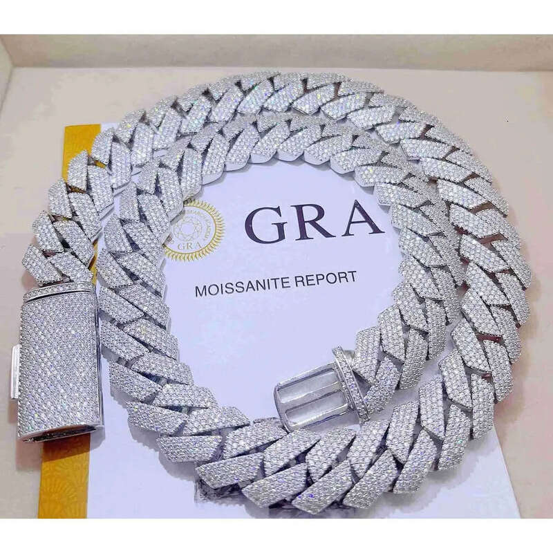 Moissanite Cuban Link Chain 20mm 3 rows Pendant necklaces lced out Pass Dia Tester Sterling Sier Necklace