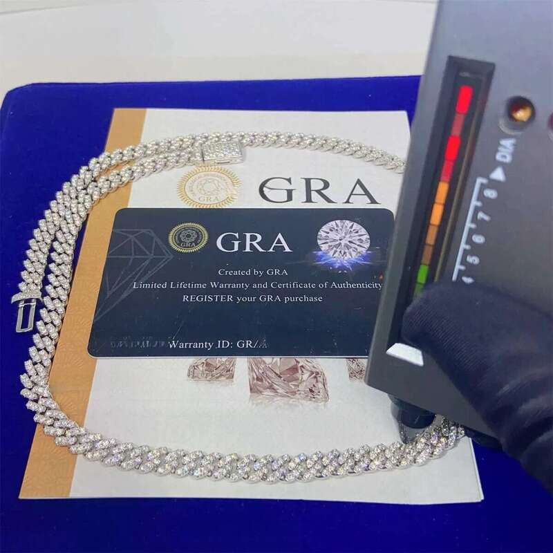 Pass Dia Tester Gra Certificates 6mm 8mm Width One Row Sterg Sier Vvs Moissanite Cuban k Chain Necklace
