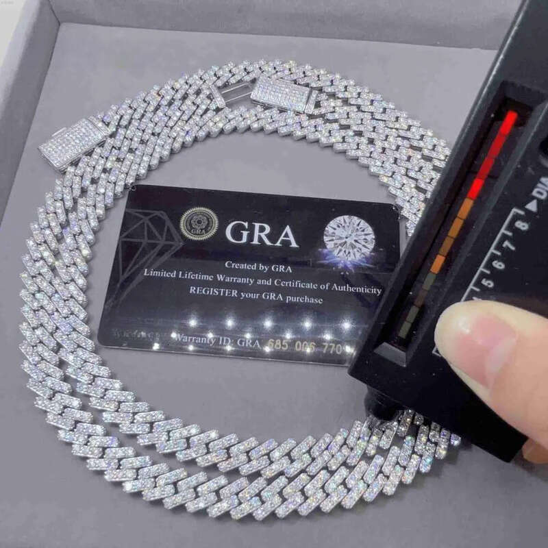 Pass Dia Tester Iced Out Vvs Moissanite Sterling Sier 10mm Cuban Link Chain