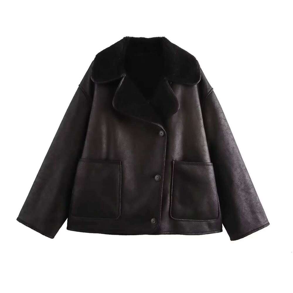 Fashionable Double-Sided Leather Jacket Women's Winter Warm Top Integrated Fur Coat Stylish Outerwear Thermal Upright