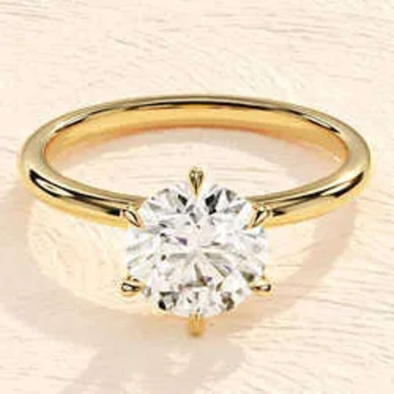 6 Prong Round Engagement Sier Ring/14k Solid Gold 3 Carats Solitaire Moissanite Ring For Wedding