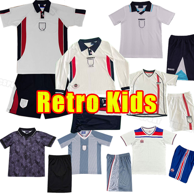 Kids Child RetroS Shearer Beckham Soccer Jerseys EnGlAND Gerrard Scholes Owen Heskey Gascoigne vintage classic World football shirt Cup 1990 1998 98 82 1996 long