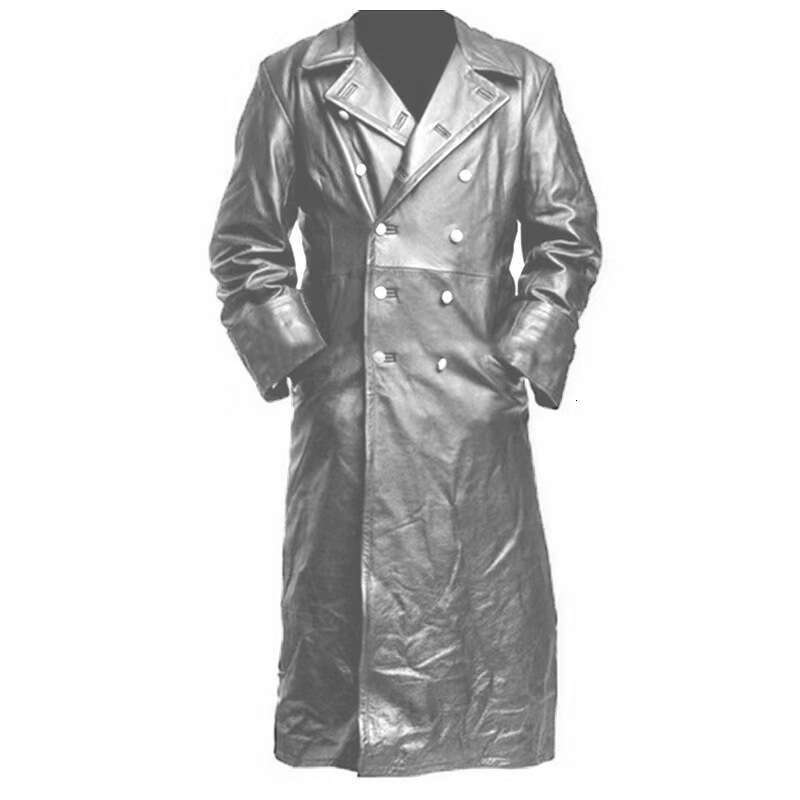 Men's GERMAN CLASSIC Ww2 MILITARY UNIFORM OFFICER BLACK LEATHER TRENCH COAT
