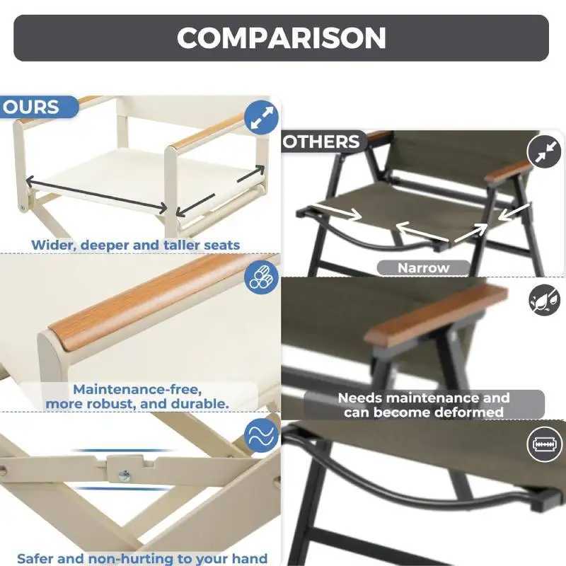 ExtraWide 2Pack Directors Chairs Outdoor Folding Dining Chair Set of 2 with Sling and Woodgrain Armrests J250930