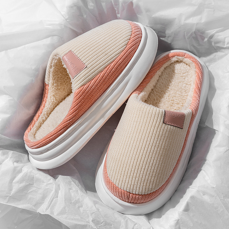 New Simple Home Indoor Warm Plush for Women Thick Sole Non-Slip Closed-Toe Cotton Slippers ddmymarket