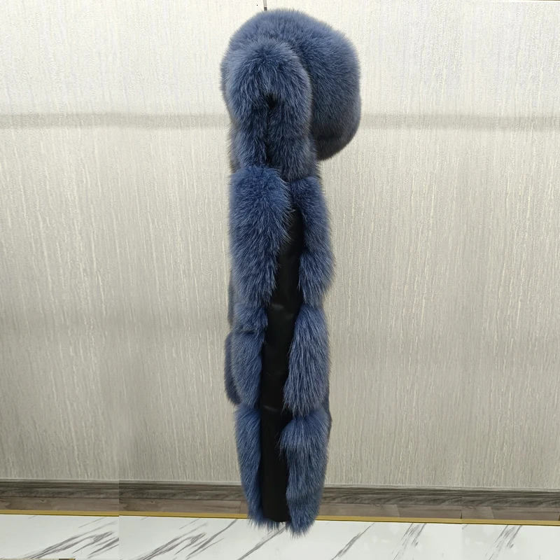 High Quality Women Real Fur Coat Winter Jacket Long Natural Vest Sheepskin Leather Hood Thick Warm Overcoat 250930