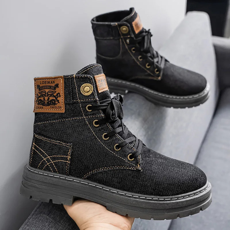 high top plus mens casual boots British style denim workwear mens shoes 250930