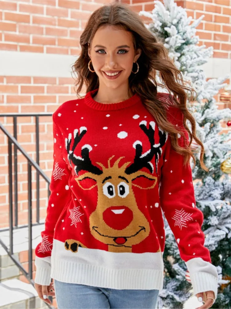 Christmas Knitwears Sweater Women Autumn And Winter O Neck Long Sleeve Printed Fashion Casual Knitted Pullovers Feminina Top 250930