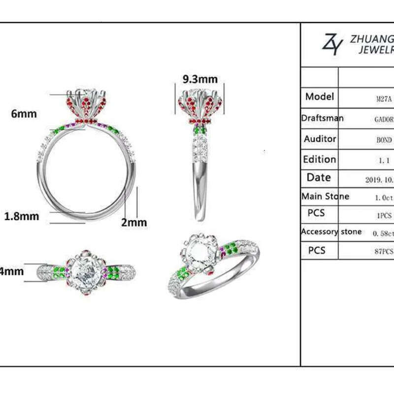 DHCollections Engagement Rings Jewelry Plated Ring Gold High Quality in Stock Sterg Sier for Women with Moissanite 1ct 6.5mm M27A