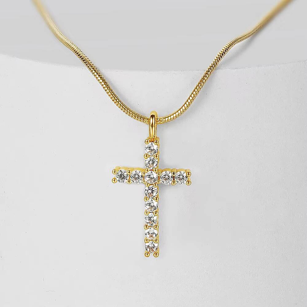 KISSWIFE High Quality Christian Religion Gold Plated Copper CZ Micro Pave Cross Pendant Necklace Women Jewelry