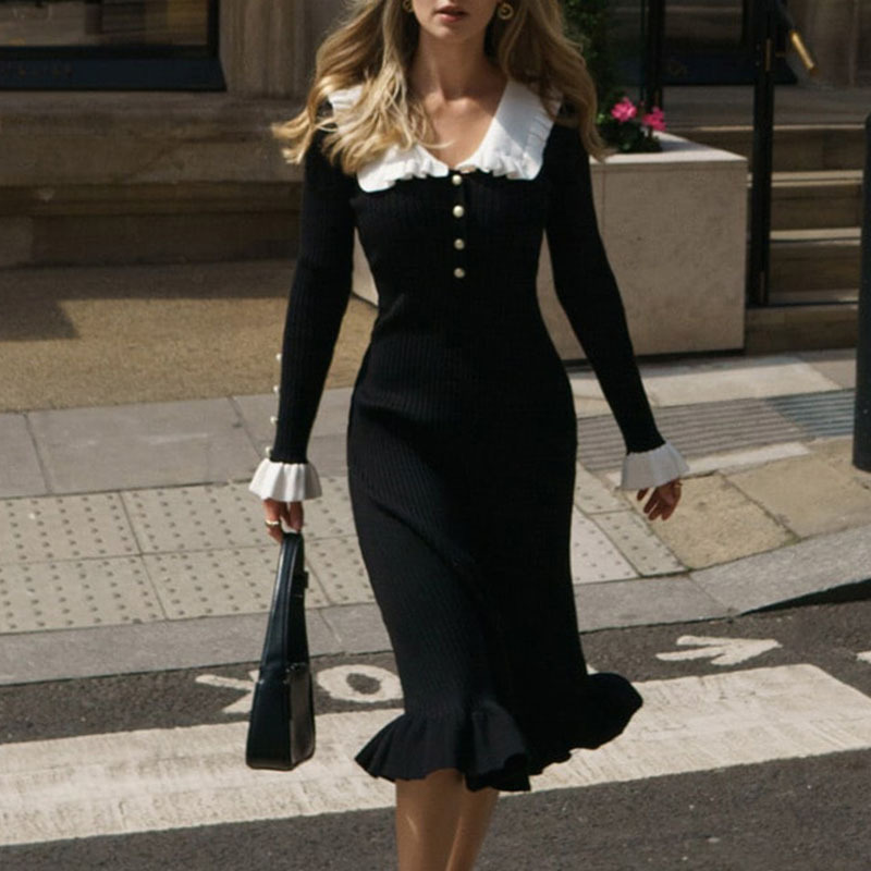 J105Autumn and winter new sweater dress 2023 retro ladies European and American cross-border French skirt women