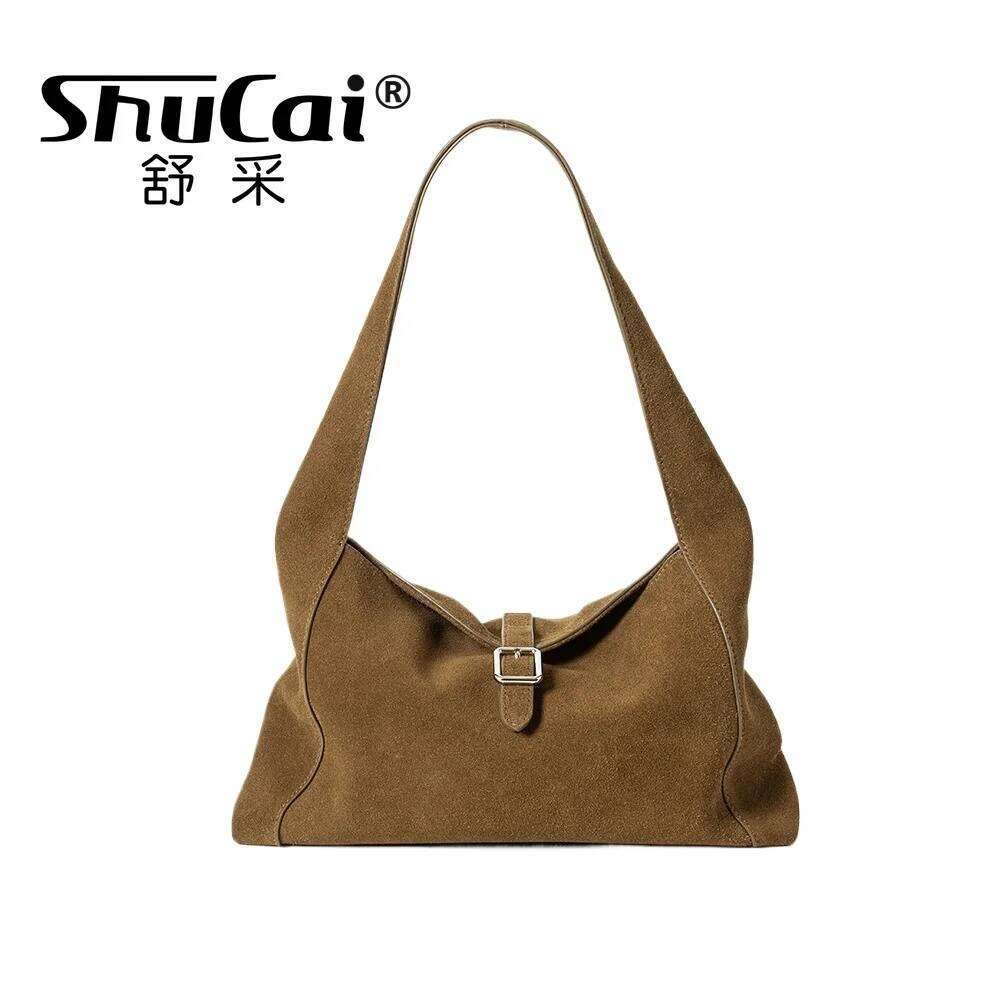 Women's Bowling Tote Matte Suede Cow Leather Ladies Shopper Handbag Designer Brand Shoulder Bag 2026 Autumn Winter New