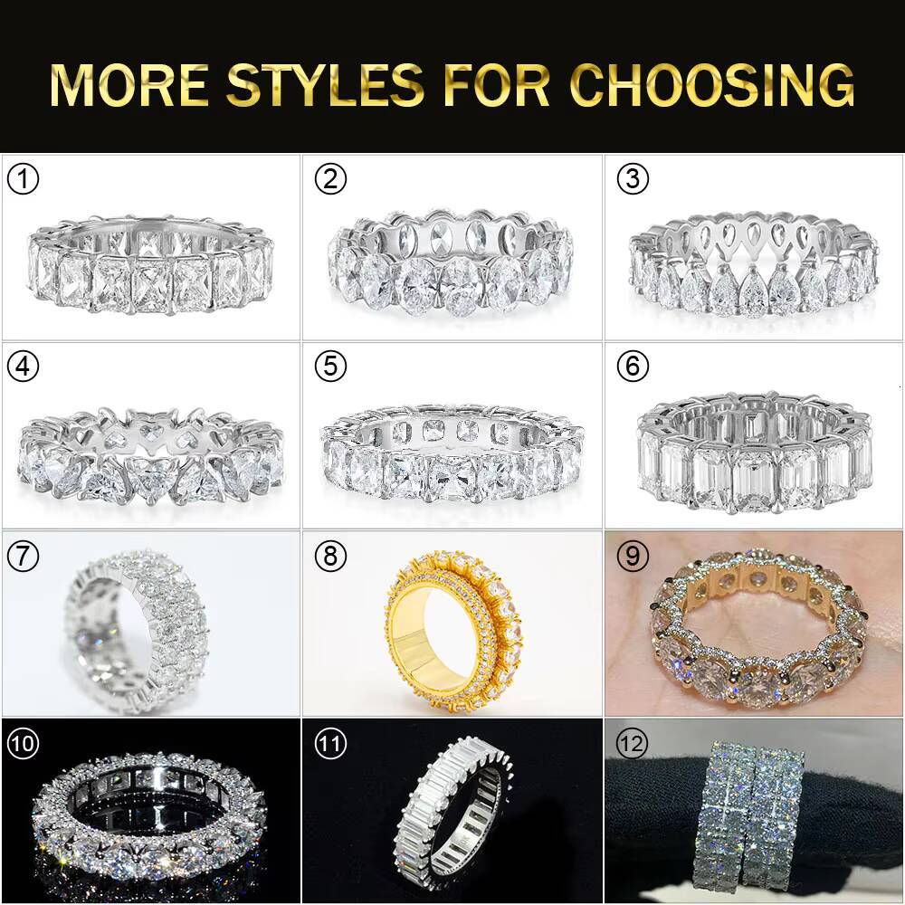 Wholesale Real 10K 14K 18K Solid Gold Moissanite Eternity Engagement Band Ring Iced Out Vvs Lab Grown Diamond Wedding Ring