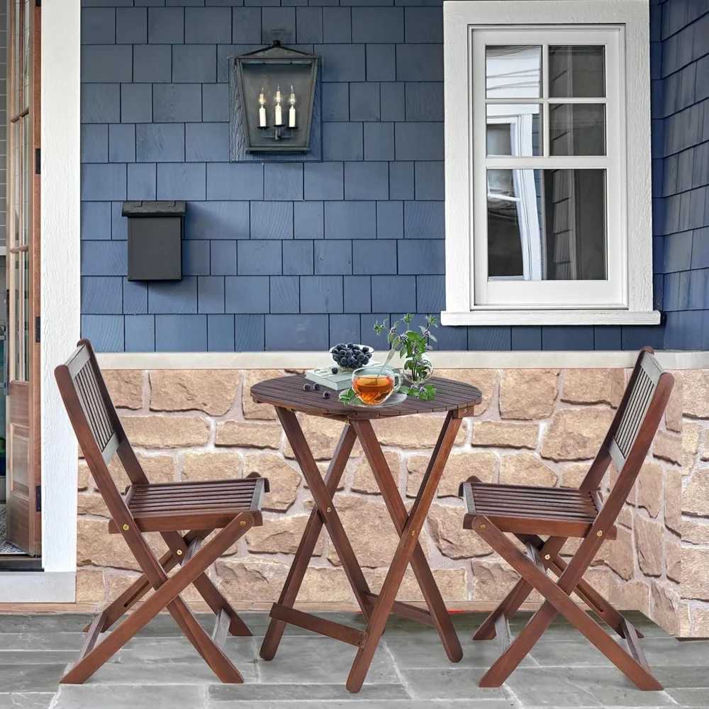 3Piece Bistro Set Outdoor Folding Patio Furniture Set 2 Chairs and 1 Cafe Table Garden Furniture Sets J250930