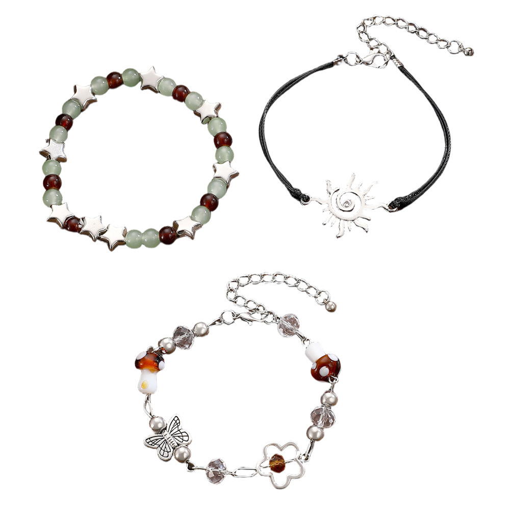 Ethnic Style Sun Butterfly Beaded for Women Colorful Star Mushroom Set Bracelet