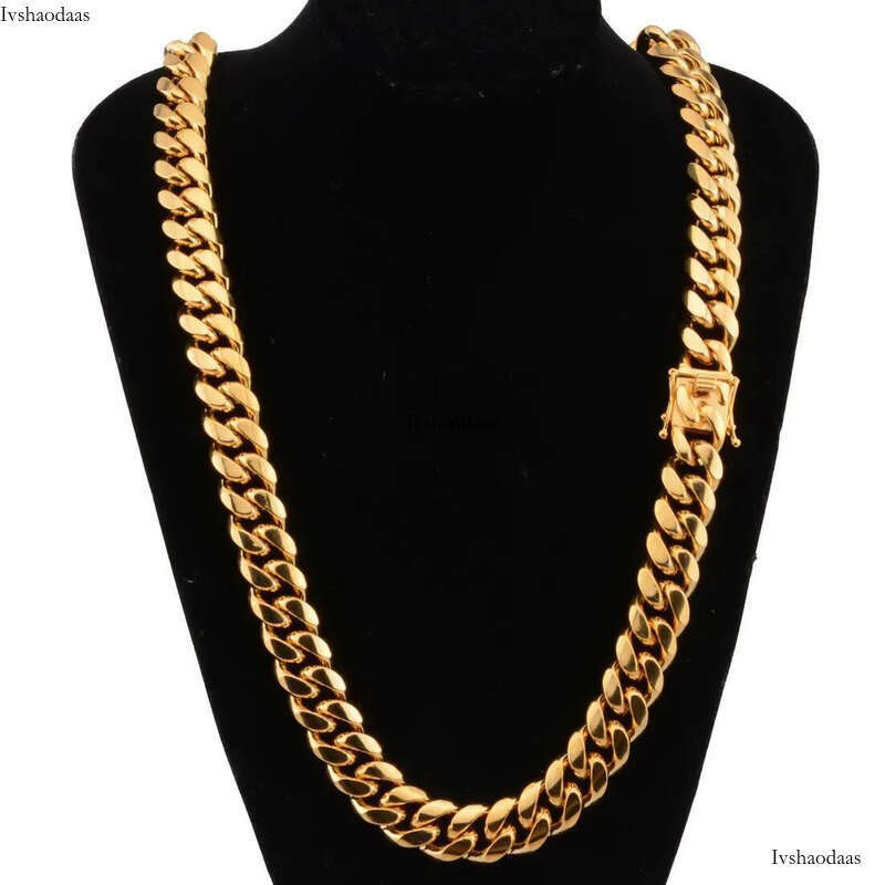 Moissanite jewelry Gold Miami Cuban Link Chain Necklace Men Hip Hop Stainless Steel Jewelry Necklaces Free door-to-door delivery