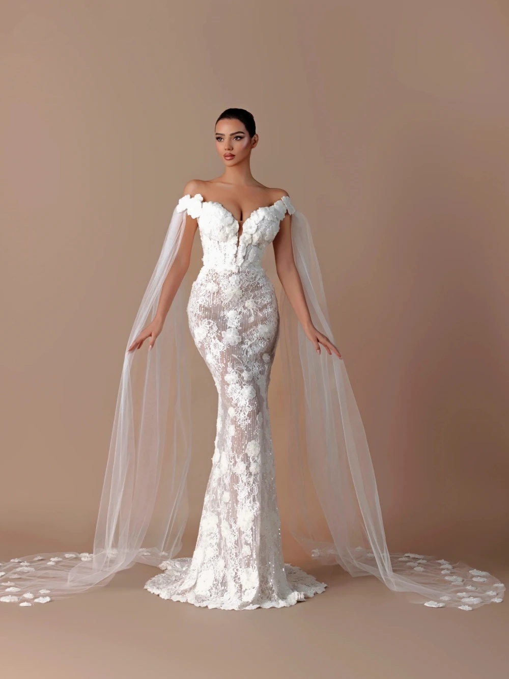 Fashion Wedding Dresses Appliques 3D Flowers Bridal Gowns Off Shoulder Backless Illusion Mermaid Customized Vestidos De Novia Plus Size