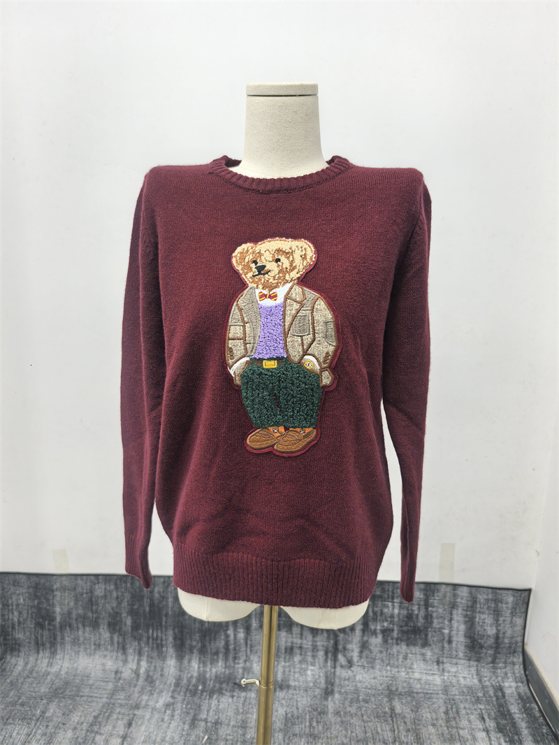 Autumn&Winter New Women's Clothing Teddy Bear Embroidery Round Neck Slim Fit Cartoon College Style Knitted Sweater Top ddmythur ddmythur ddmythur