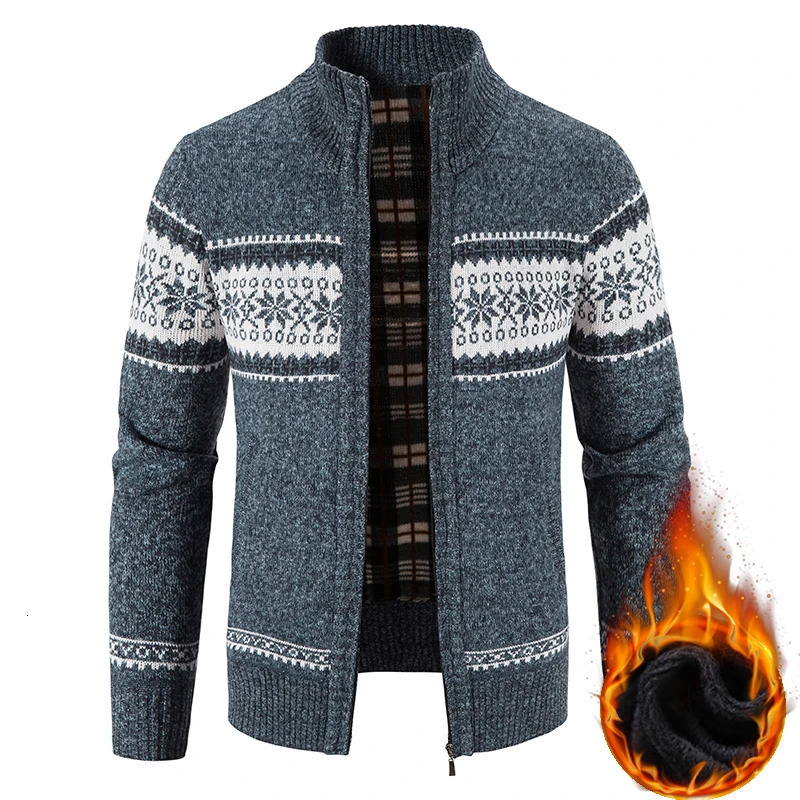 Winter Mens Fleece Cardigan Christmas Knit Sweater Coat Business Casual Jacket High Quality Male Wool Cashmere Clothing 250929