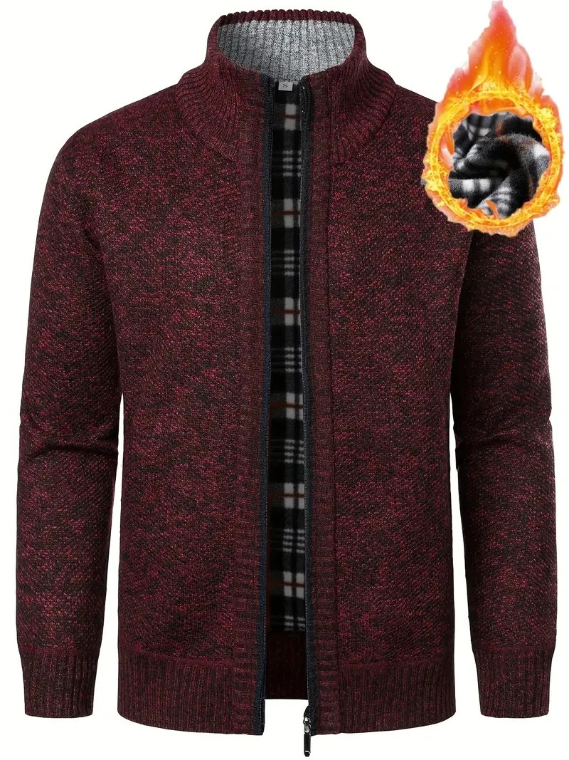 Mens Patchwork Knit Cardigan Sweater Men Casual Fleece Full Zip Regular Fit Solid Color Plus Size 3XL 5 Colors 250929